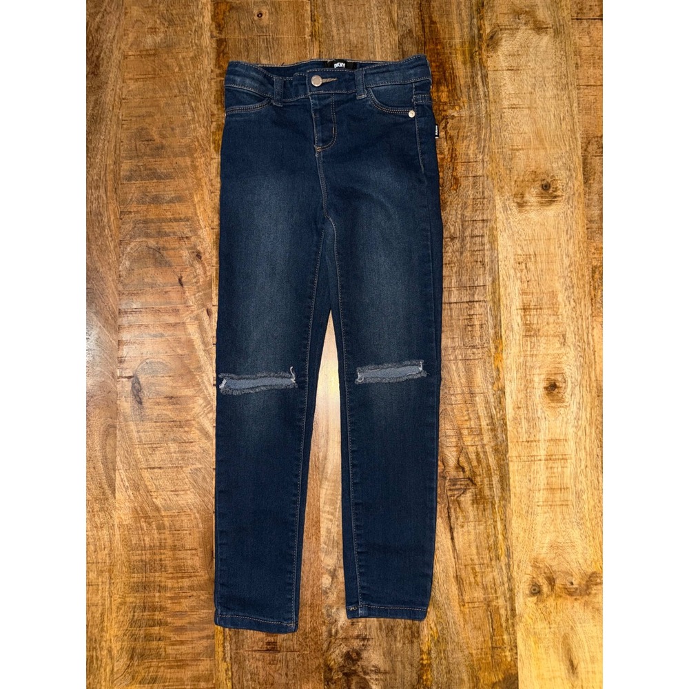 DKNY Girls Skinny Jeans Dark Wash Distressed Knee Size 6X